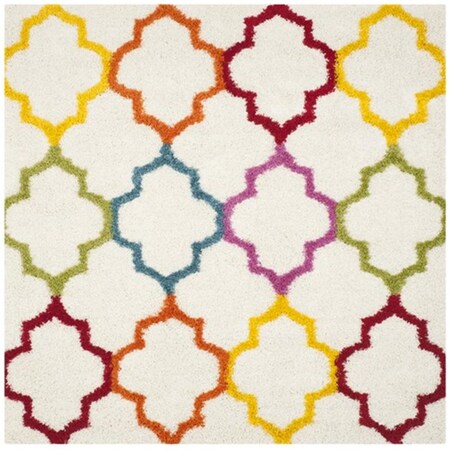 Safavieh Kids Shag Power Loomed Square Rug- Ivory - Multi- 6 ft. 7 in. x 6 ft. 7 in. SGK569A-7SQ